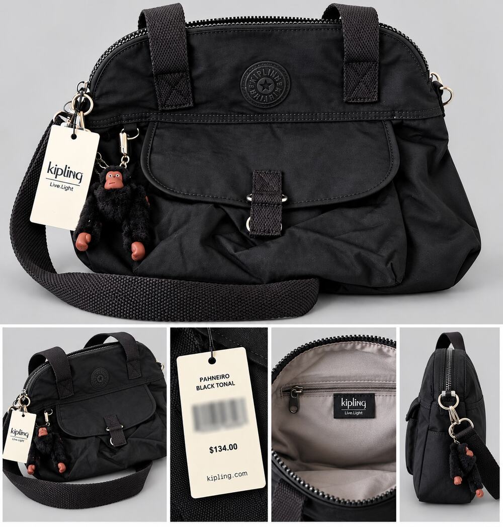 Kipling Black Tonal Shoulder Bag β Brand New with Tags